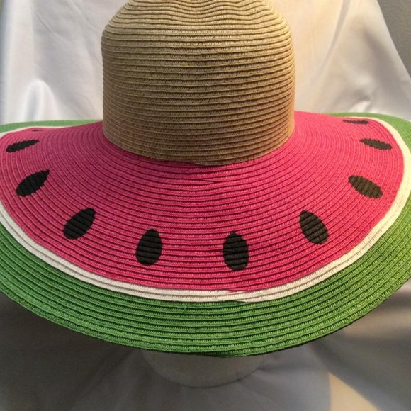 Watermelon colorful wide brim straw beach Hat - Picture 2 of 6
